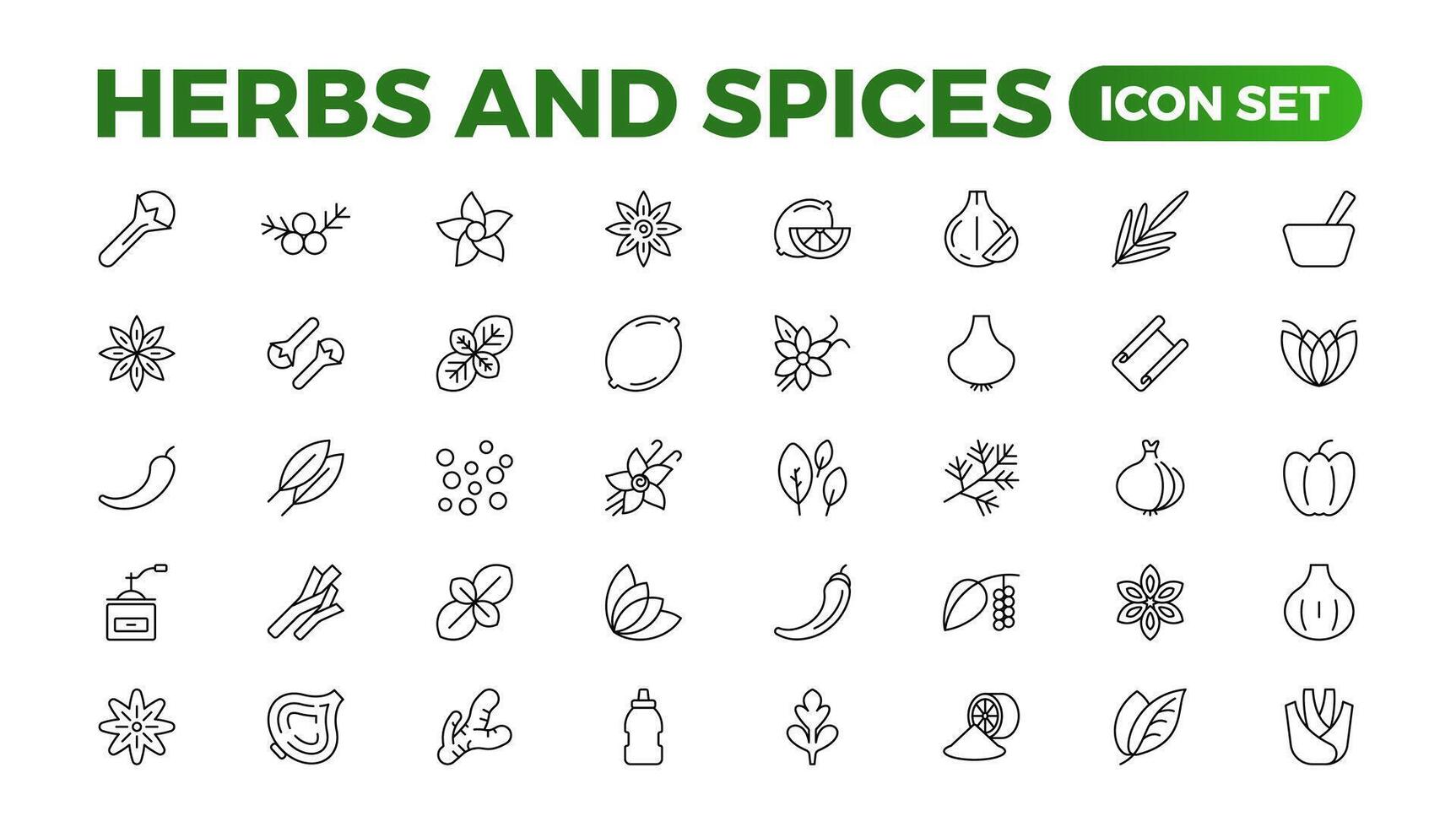 Herbs and spices - minimal thin-line web icon set. Outline icons collection. Spices, condiments, and herbs.Condiment icons set. Outline icon set. vector