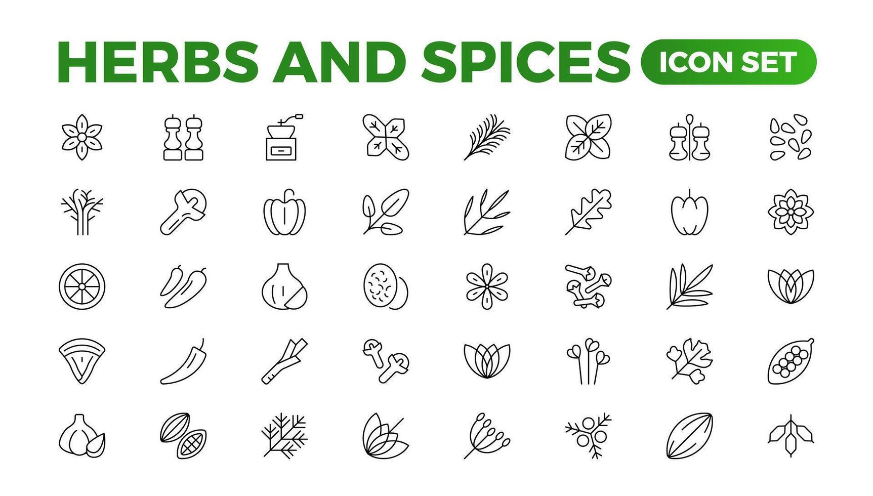 Herbs and spices - minimal thin-line web icon set. Outline icons collection. Spices, condiments, and herbs.Condiment icons set. Outline icon set. vector