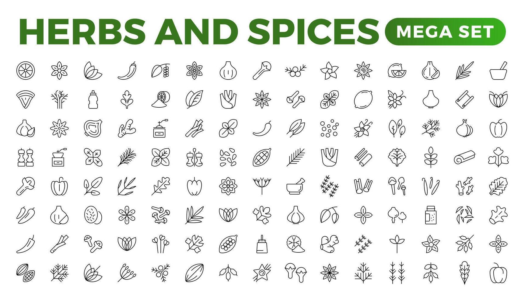 Herbs and spices - minimal thin-line web icon set. Outline icons collection. Spices, condiments, and herbs.Condiment icons set. Outline icon set. vector