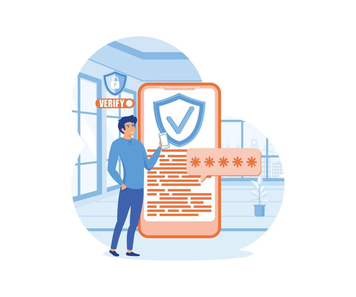 otp autenticación seguro verificación una vez contraseña para seguro transacción en digital pago. plano vector moderno ilustración