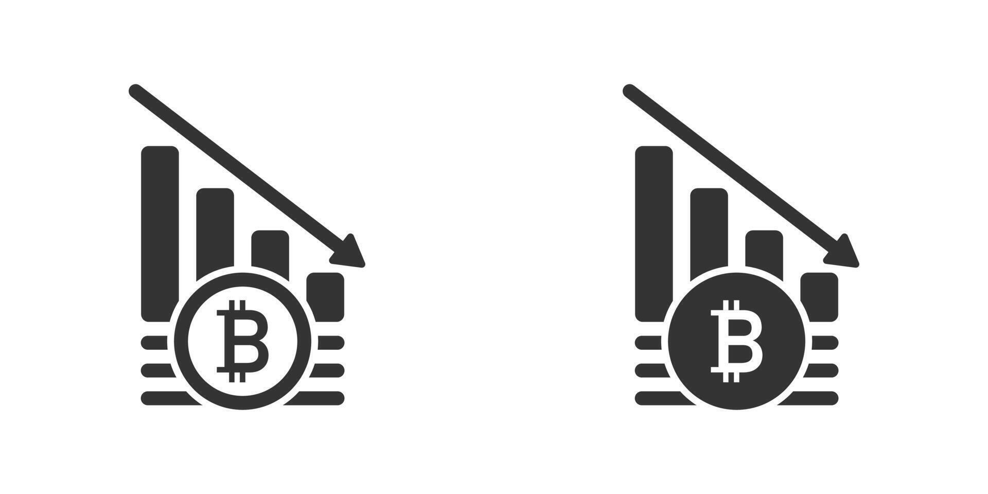 Bitcoin crash graph icon. Collapce of crypto market. Currency crisis. Bitcoin graph down icon. vector