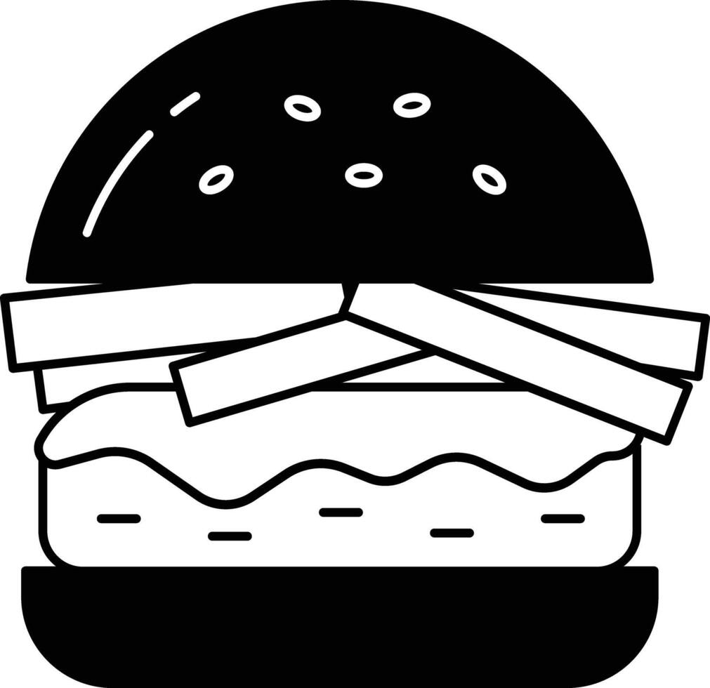 tasty burger glyph and line vector illustration