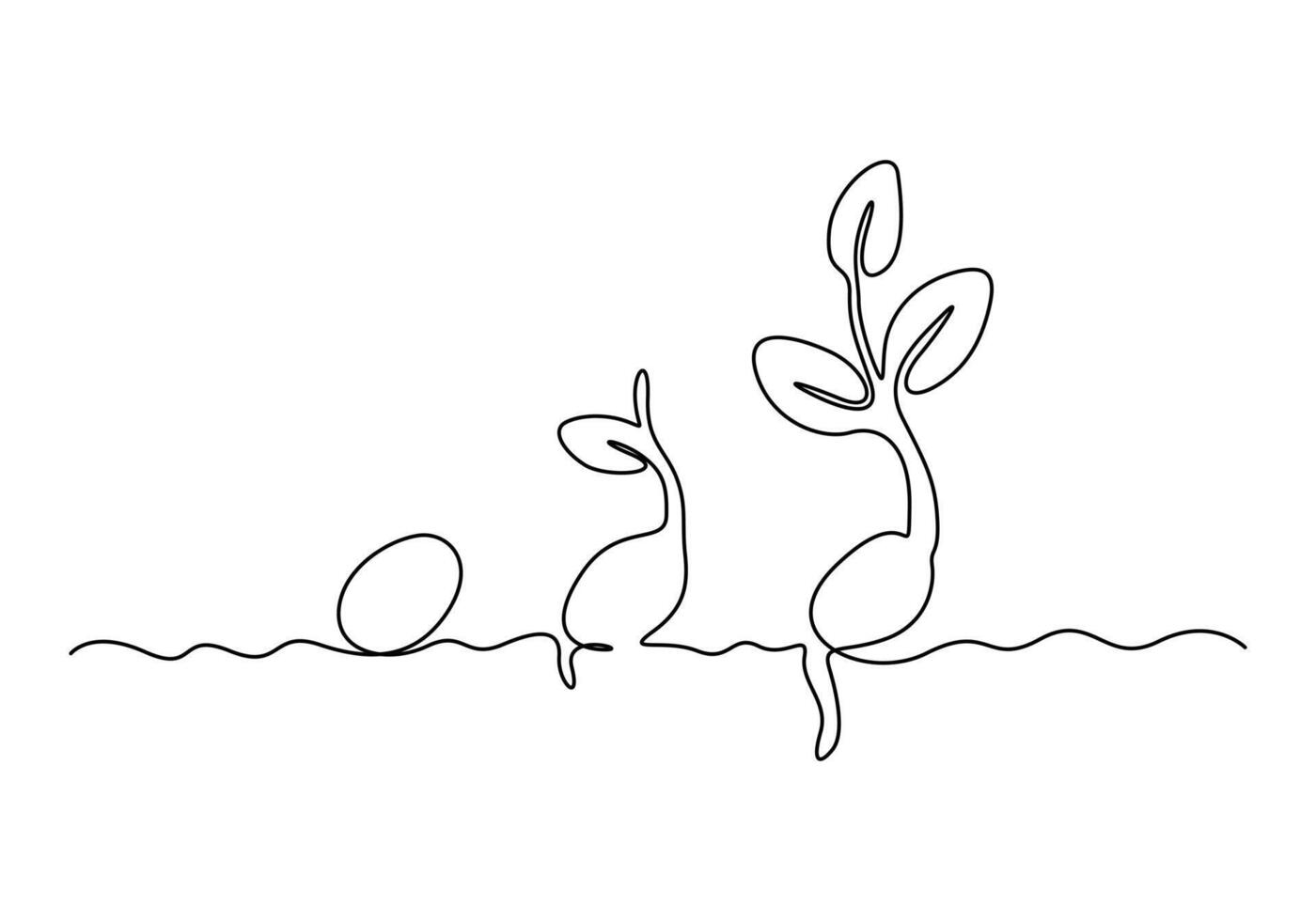 Continuous one line drawing of plant growth processing outline vector illustration