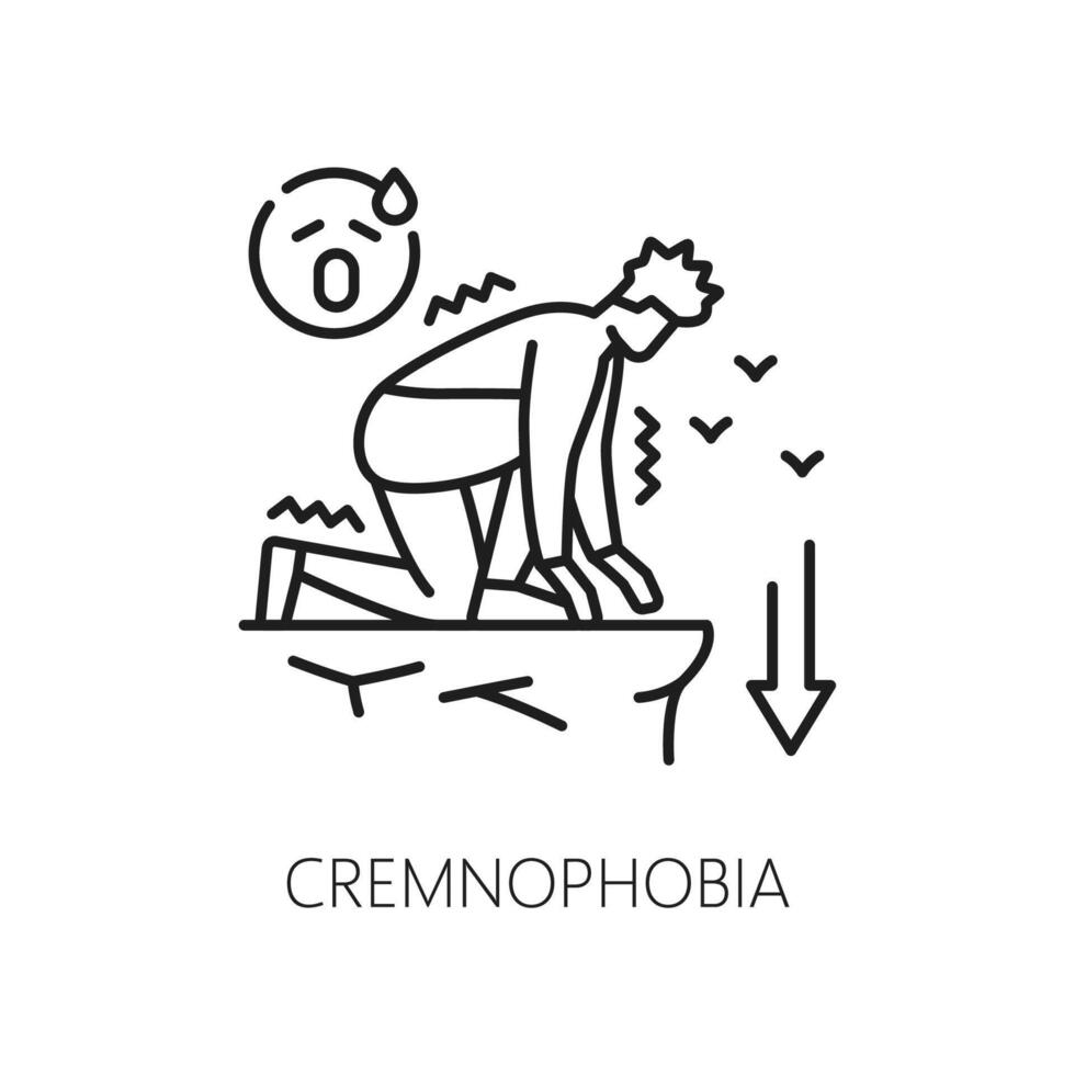 Cremnophobia phobia, psychology problem icon vector