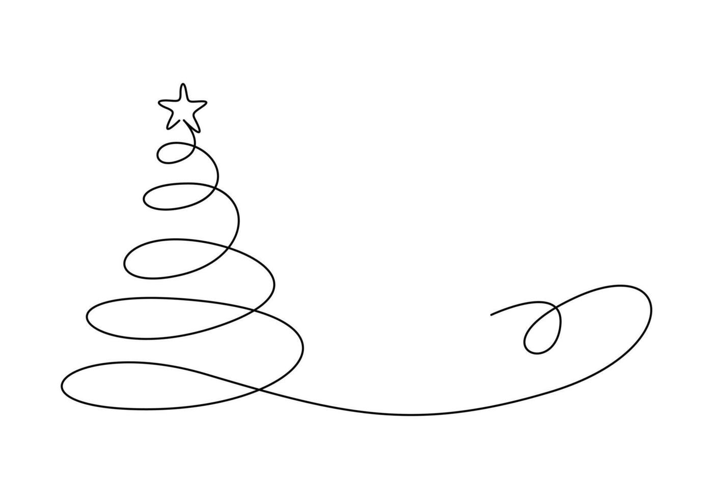 Christmas tree continuous one line drawing vector illustration. Isolated on white background vector illustration