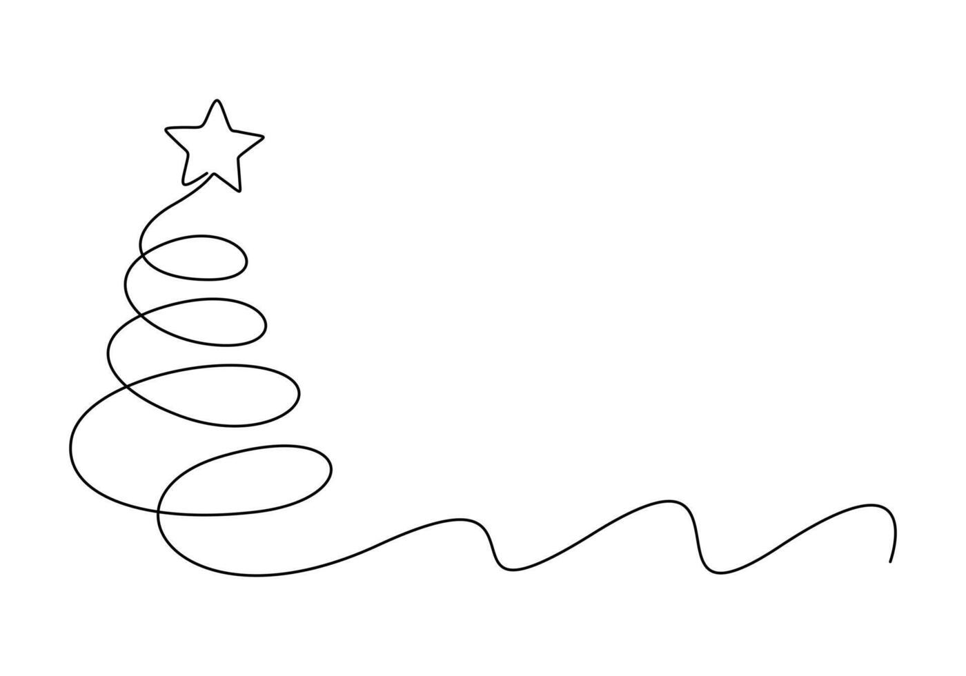 Christmas tree continuous one line drawing vector illustration. Isolated on white background vector illustration