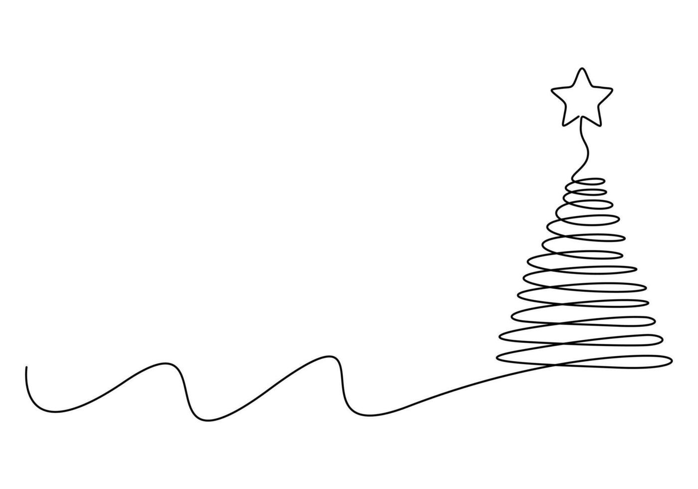 Christmas tree continuous one line drawing vector illustration. Isolated on white background vector illustration