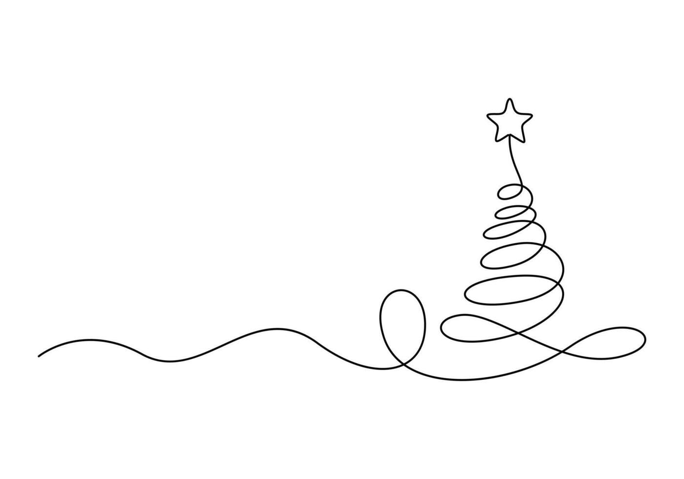 Christmas tree continuous one line drawing vector illustration. Isolated on white background vector illustration