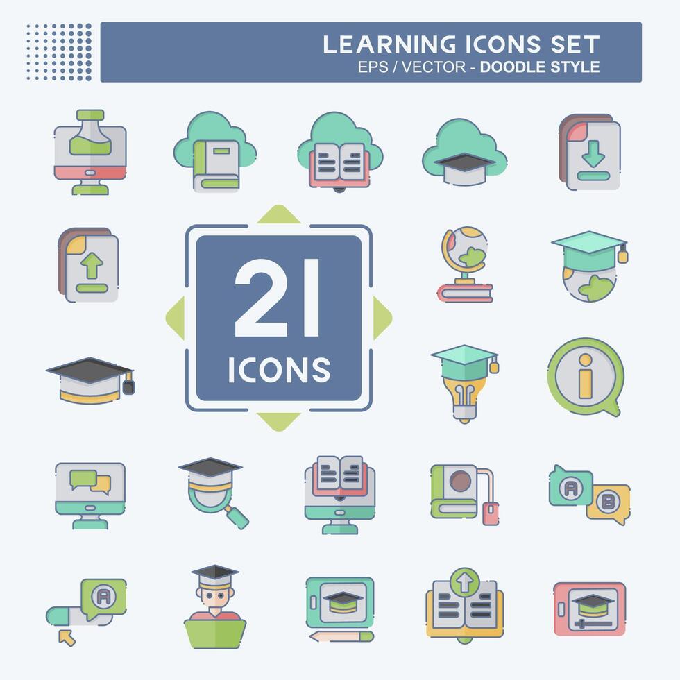 Icon Set Learning. related to Education symbol. doodle style. simple design illustration vector