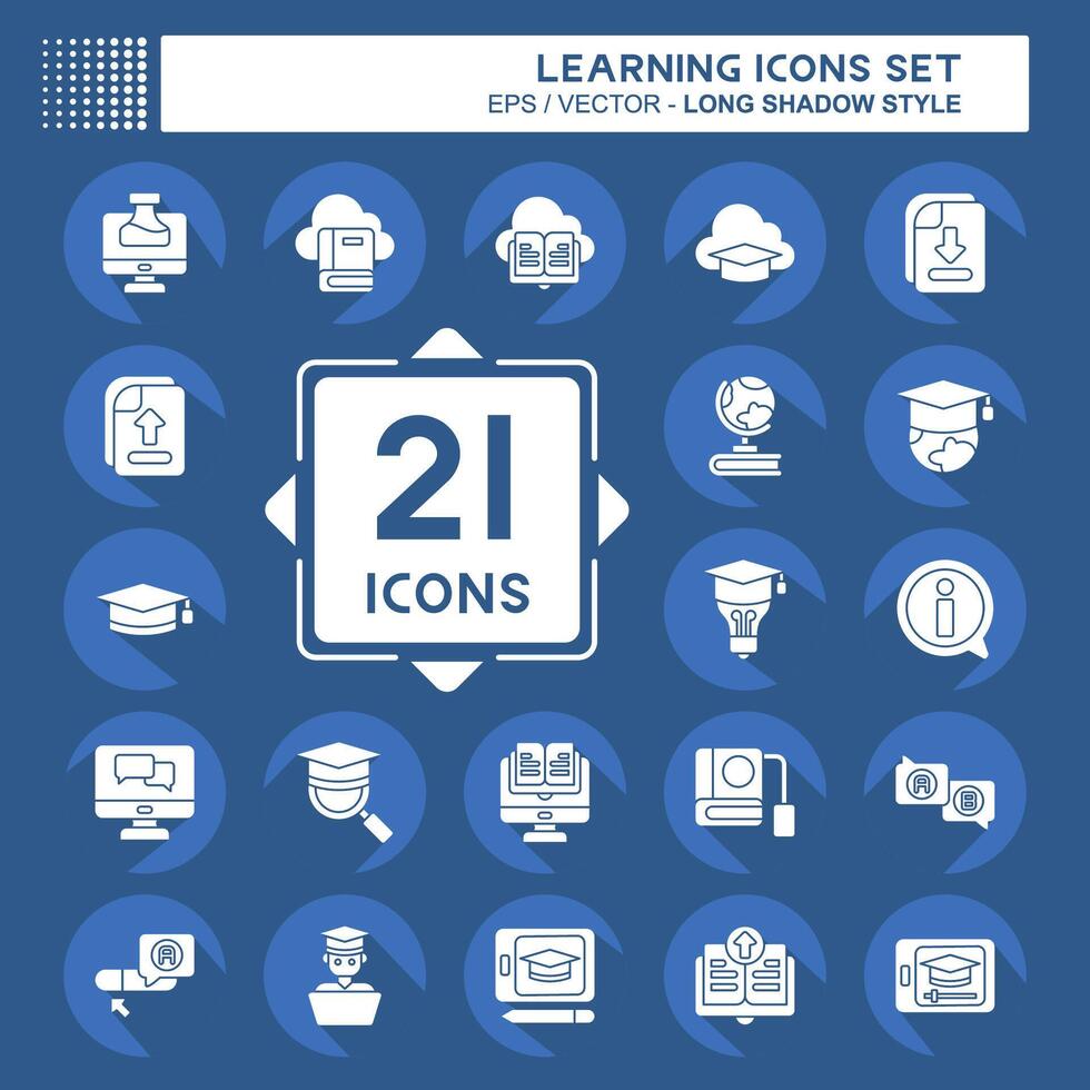 Icon Set Learning. related to Education symbol. long shadow style. simple design illustration vector