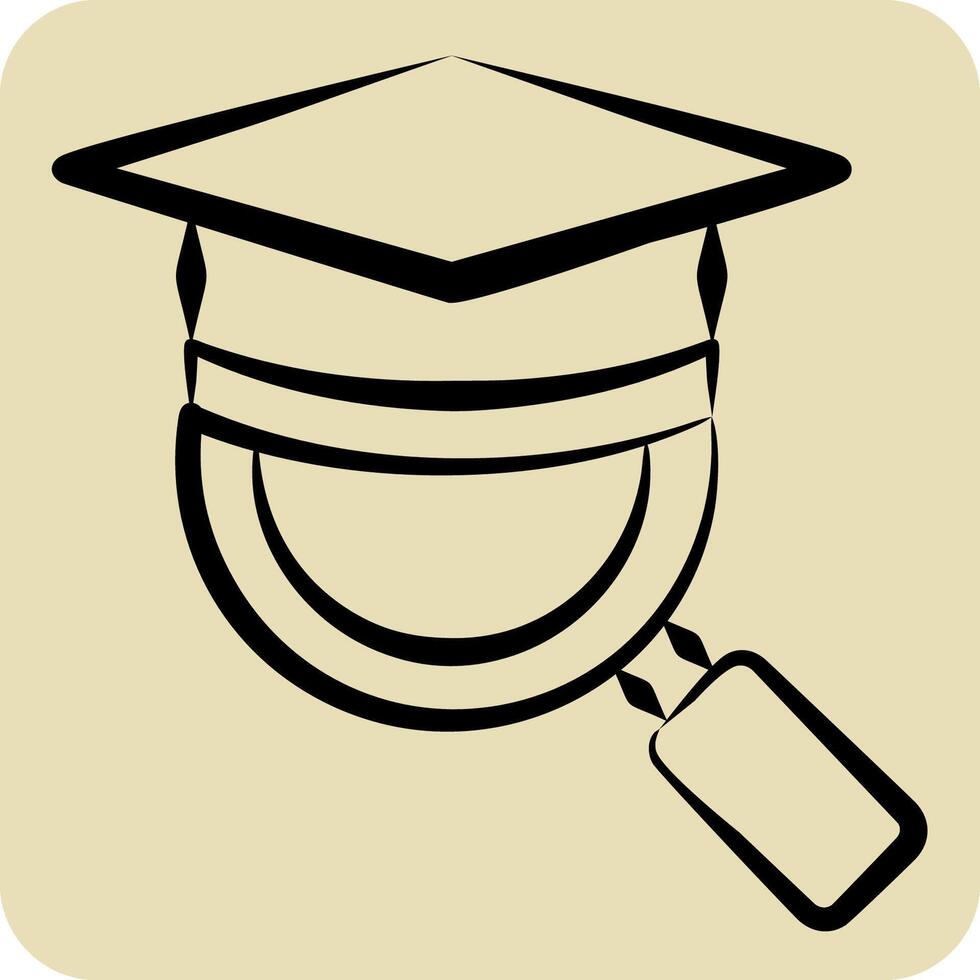 Icon Magnify Mortar Board. related to Learning symbol. hand drawn style. simple design illustration vector