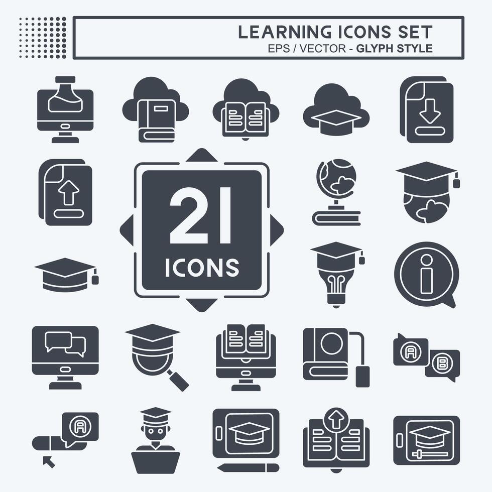Icon Set Learning. related to Education symbol. glyph style. simple design illustration vector