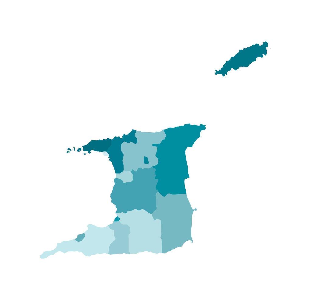 Vector isolated illustration of simplified administrative map of Trinidad and Tobago. Borders of the regions. Colorful blue khaki silhouettes.