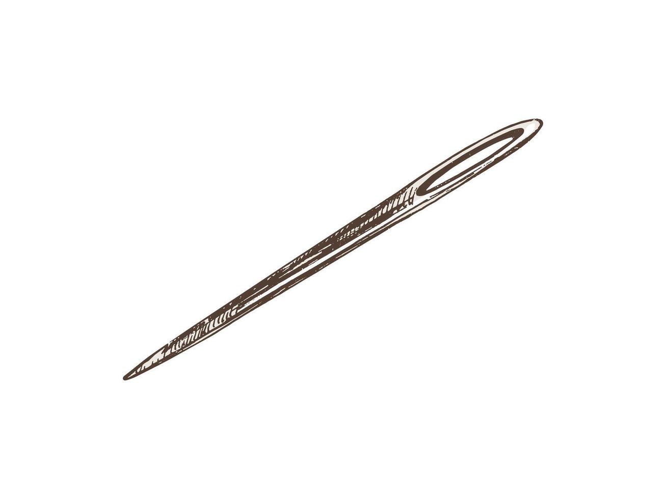 Hand-drawn colored sketch of sewing needle. Handmade, sewing equipment concept in vintage doodle style. Engraving style. vector