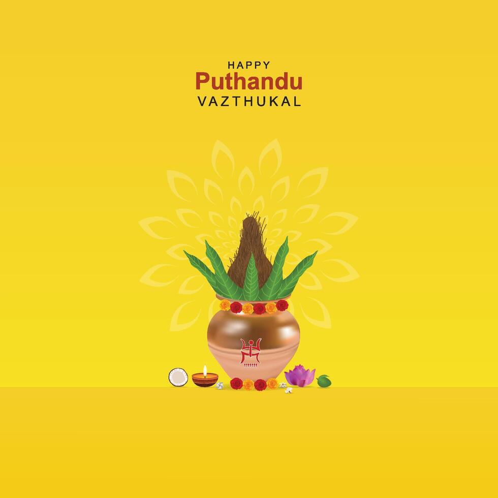 Tamil new year, Puthandu, with festive elements, of. Happy Puthandu, Tamil New Year poster,  social media post, vector