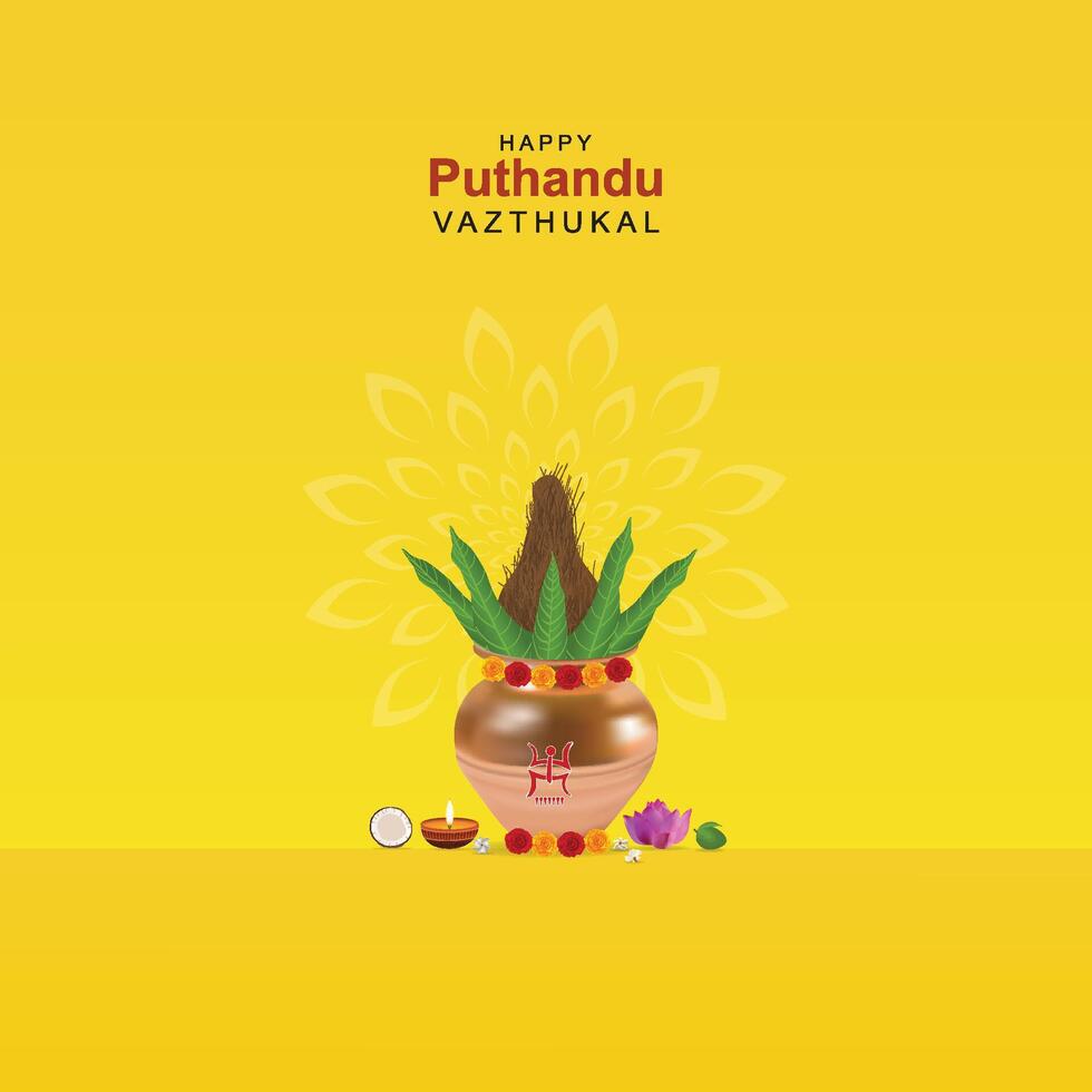 tamil nuevo año, puthandu, con festivo elementos, de. contento puthandu, tamil nuevo año póster, social medios de comunicación correo, vector