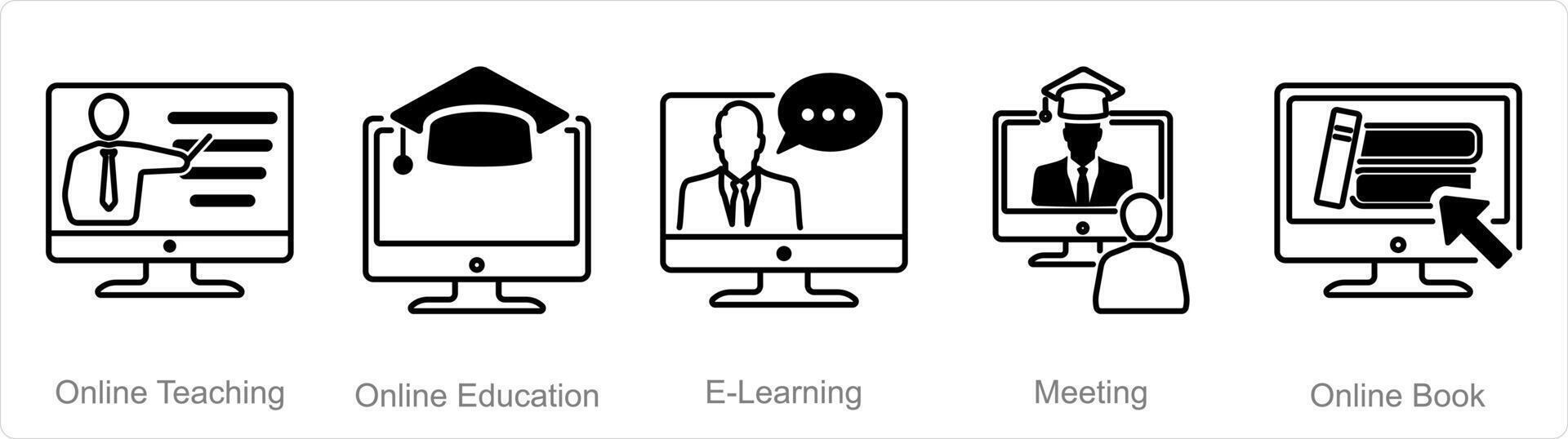 A set of 5 onlineeducation icons as online teaching, onlineeducation, e-learning vector