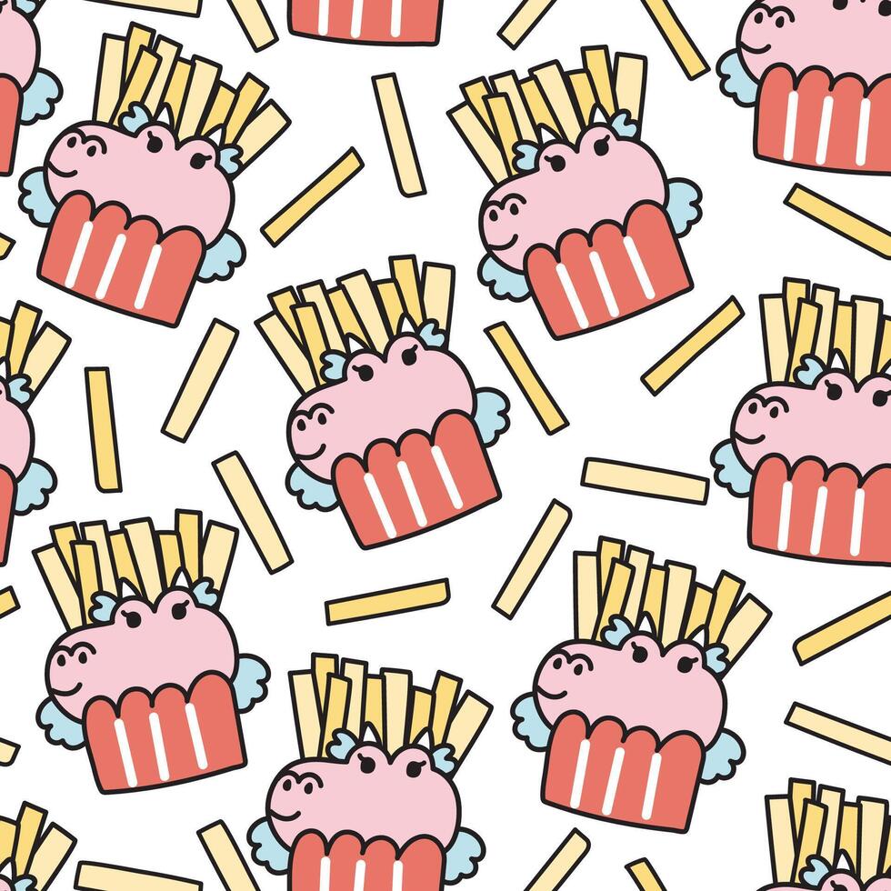 Seamless pattern of cute dragon in fresh fried with on white background.Animal character cartoon design.Fast food.Dinosaur.Kawaii.Vector.Illustration. vector