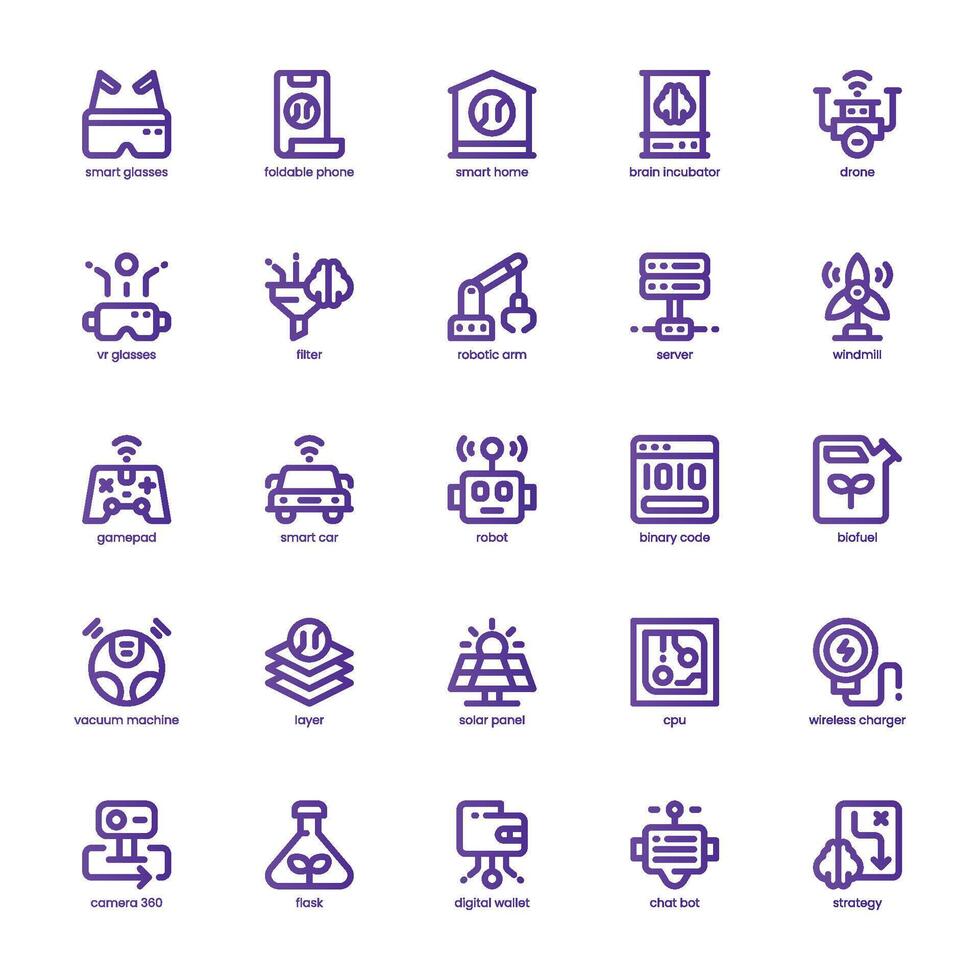 Artificial Intelligence icon pack for your website, mobile, presentation, and logo design. Artificial Intelligence icon basic line gradient design. Vector graphics illustration and editable stroke.