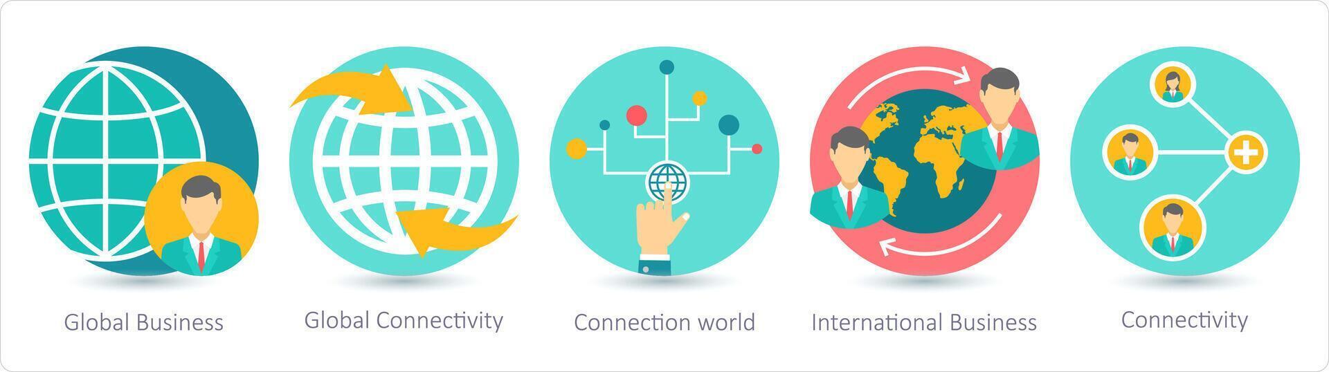 A set of 5 business icons as global business, global connectivity, connection world vector