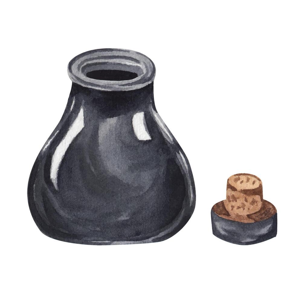 Inkwell isolated on white background. Watercolor illustration vector