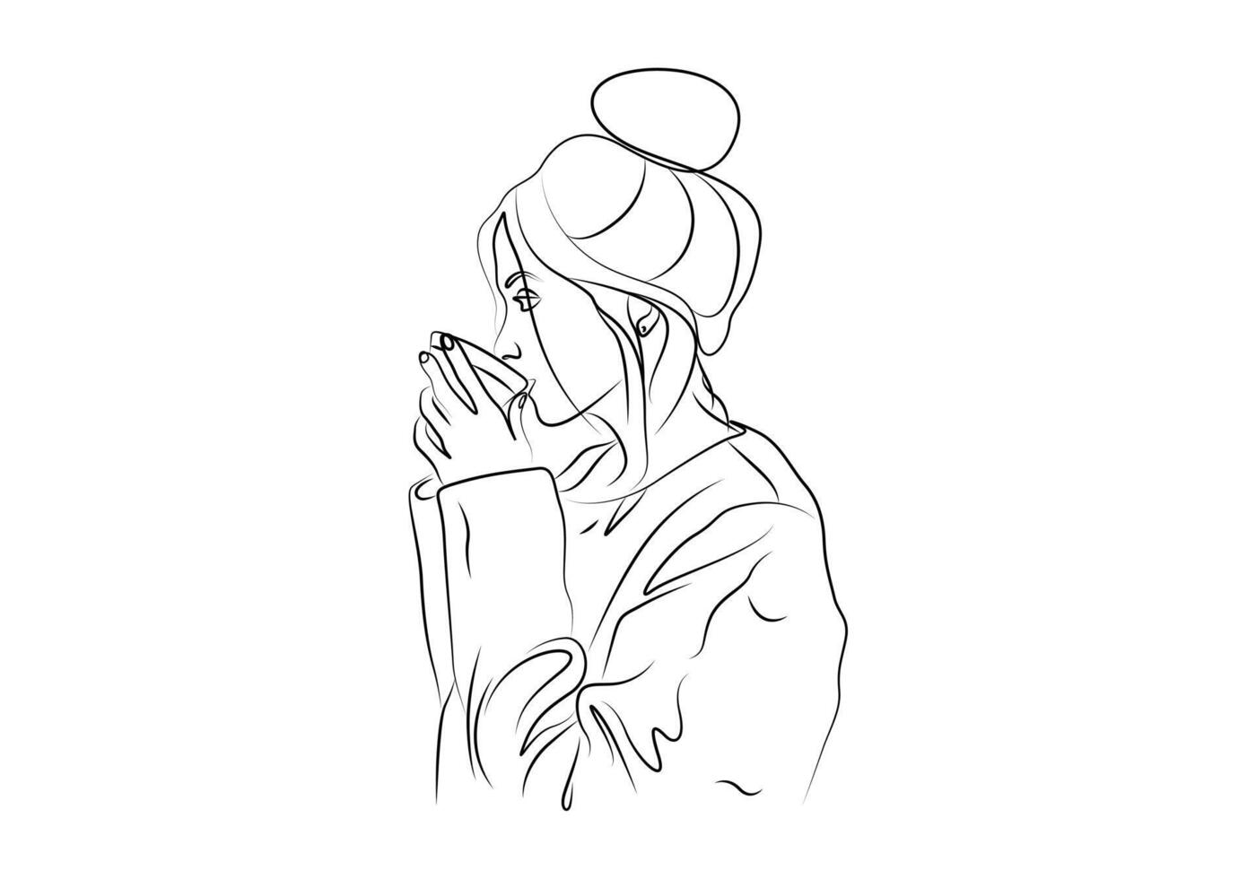 Girl drinking tea. Continuous one line art. Minimalist line art vector illustration