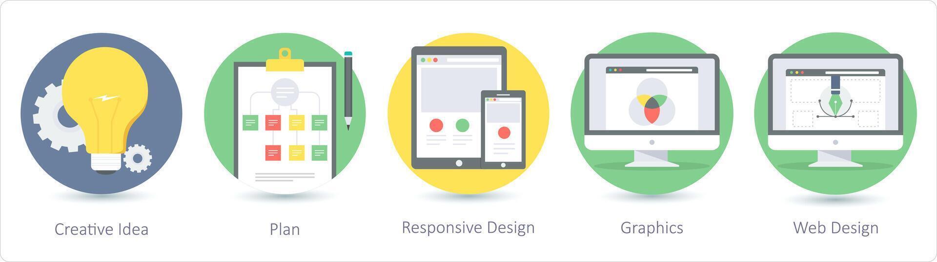 un conjunto de 5 5 seo íconos como creativo idea, plan, responsivo diseño vector
