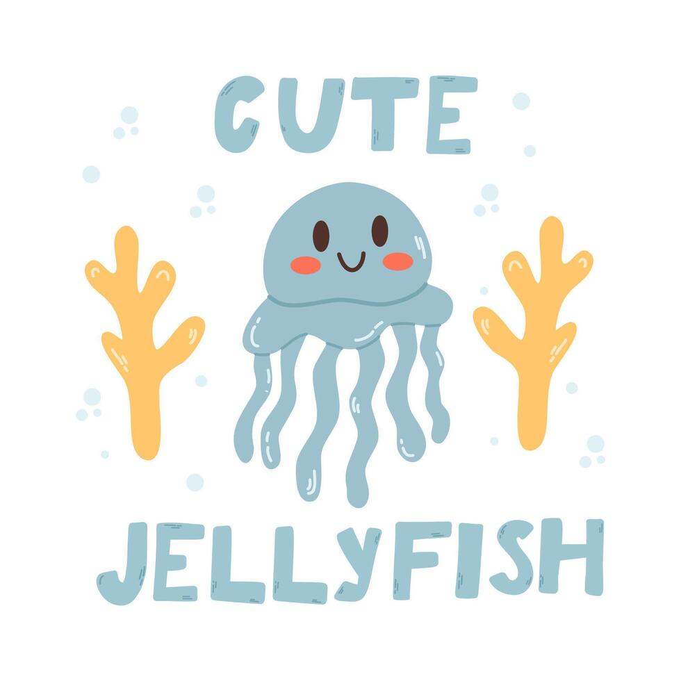 Cute jellyfish . Baby animal concept illustration for nursery, character for children.Marine animals, under sea vector