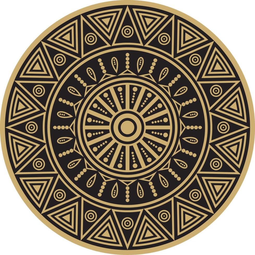 Vector round gold indian ornament. Totem in the circle of Native Americans. Geometric pattern of the peoples of South and Central America, Aztec, Maya, Incas..