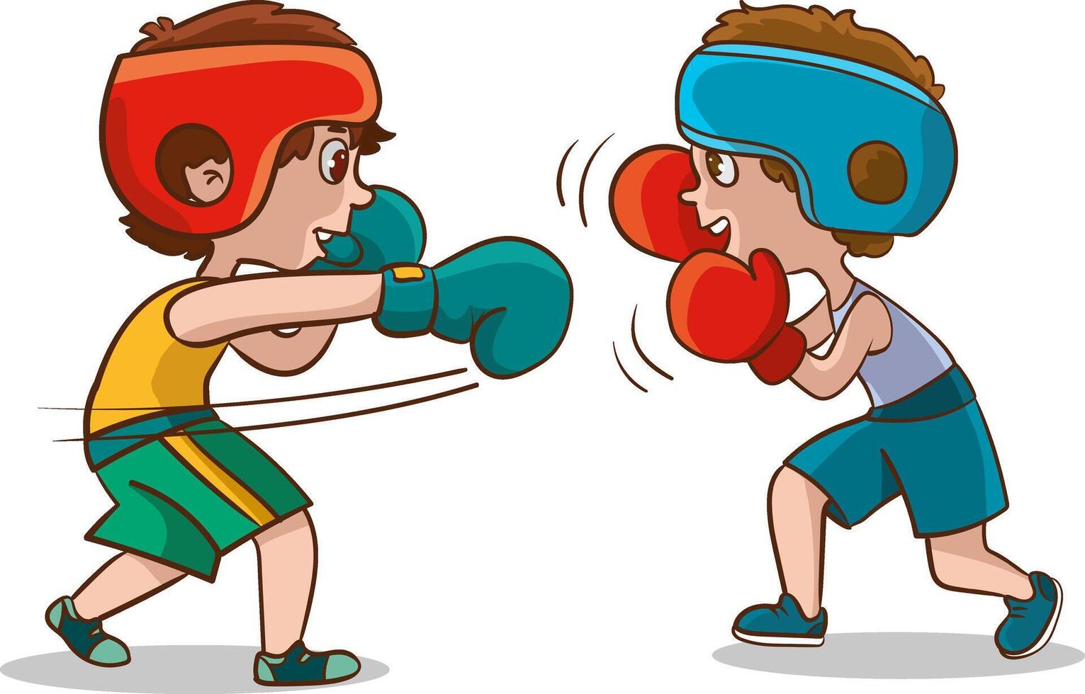 vector illustration of children having a boxing match.Vector Illustration of Child Boxer Wearing Boxing Gloves