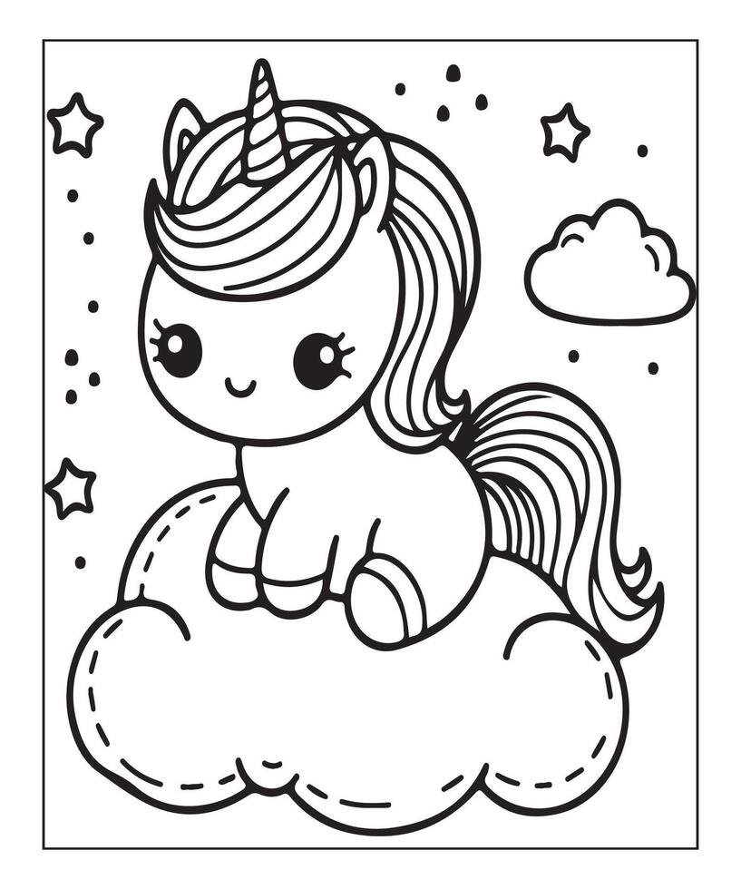 AI generated unicorn coloring page vector