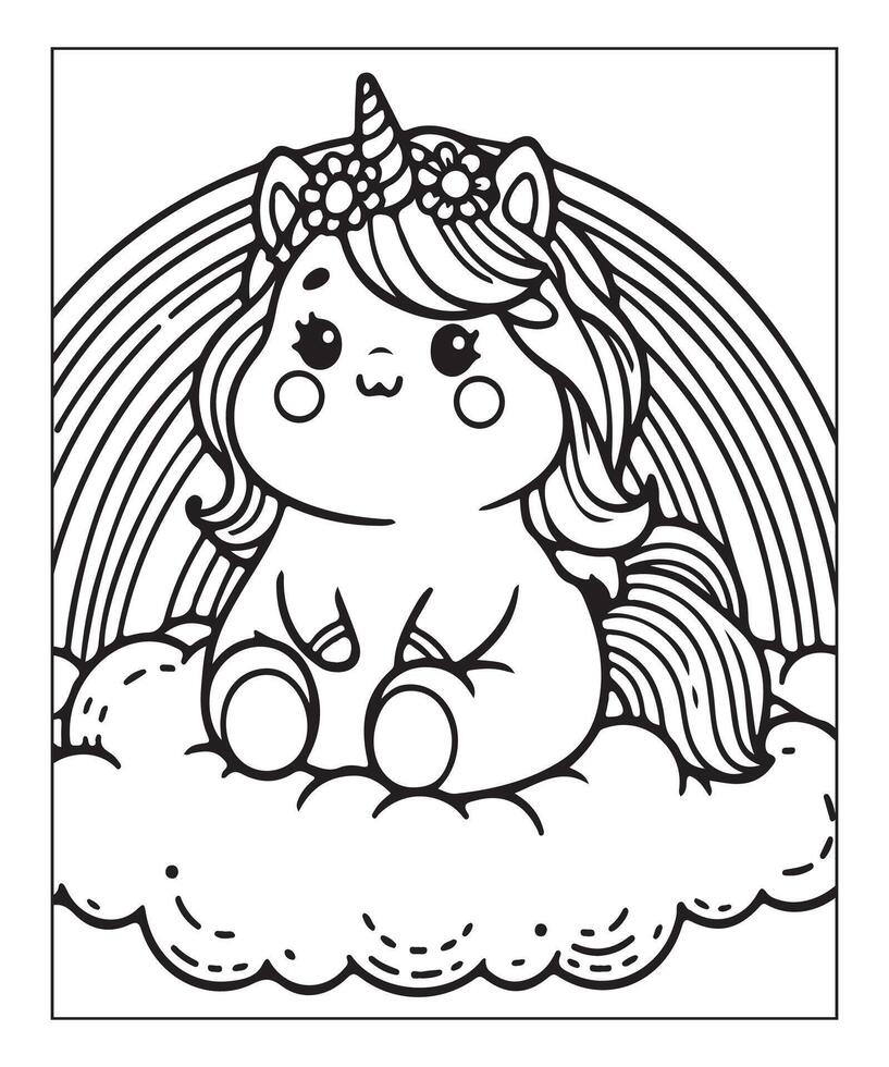 AI generated unicorn coloring page vector