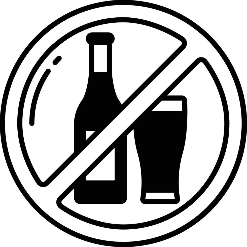 No Alcohol glyph and line vector illustration