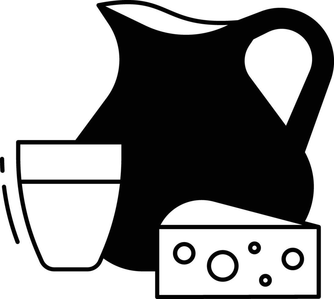Leche y queso glifo y línea vector ilustración