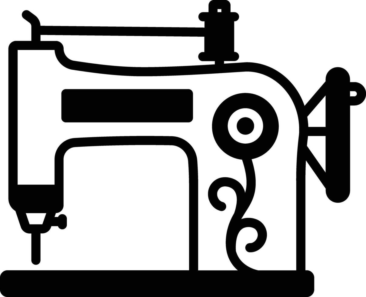 sewing machine retro glyph and line vector illustration