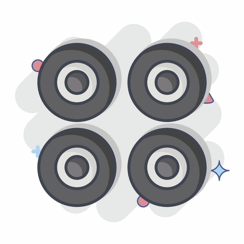 Icon Wheels. related to Skating symbol. comic style. simple design illustration vector