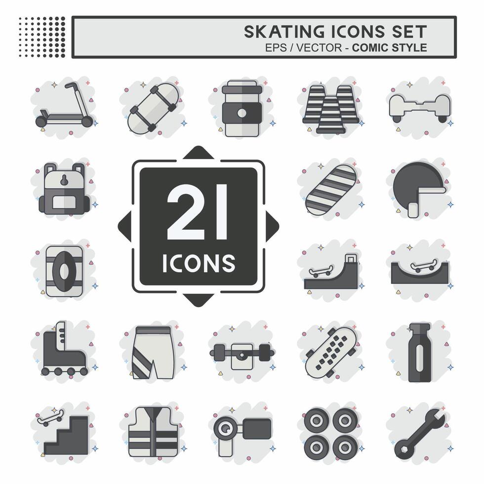 Icon Set Skating. related to Sport symbol. comic style. simple design illustration vector