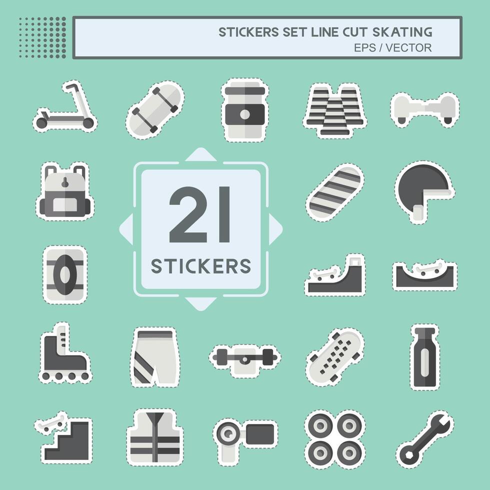 Sticker line cut Set Skating. related to Sport symbol. simple design illustration vector