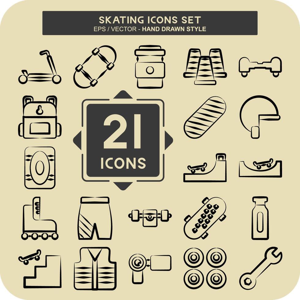 Icon Set Skating. related to Sport symbol. hand drawn style. simple design illustration vector