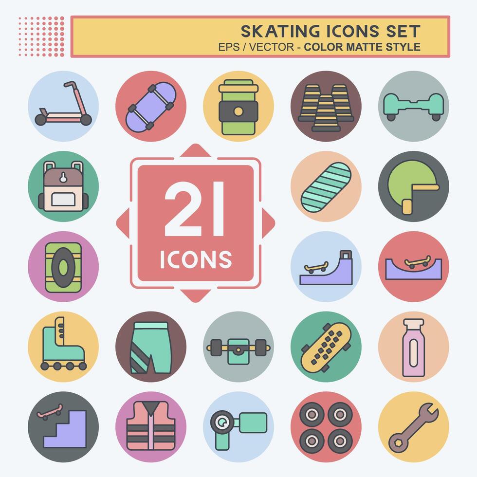 Icon Set Skating. related to Sport symbol. color mate style. simple design illustration vector