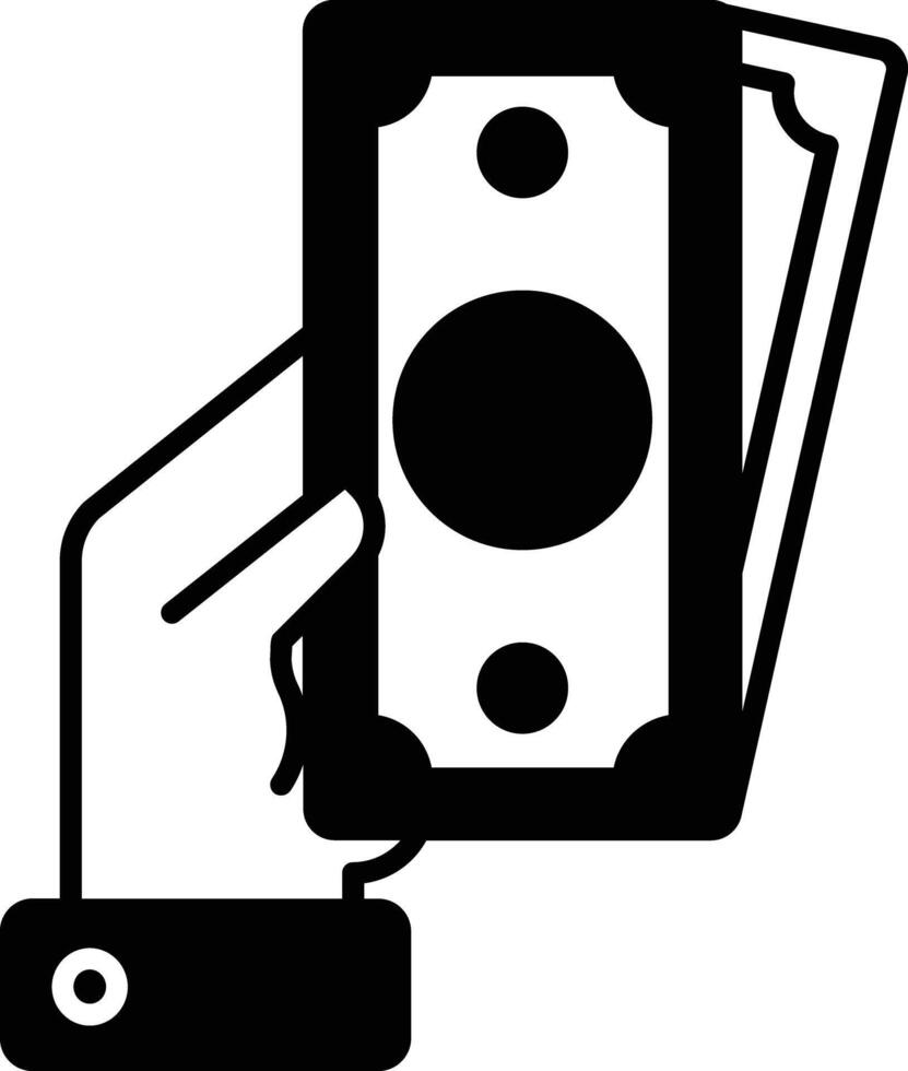 Money hand glyph and line vector illustration