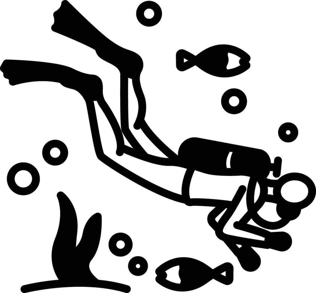 Scuba Diver glyph and line vector illustration