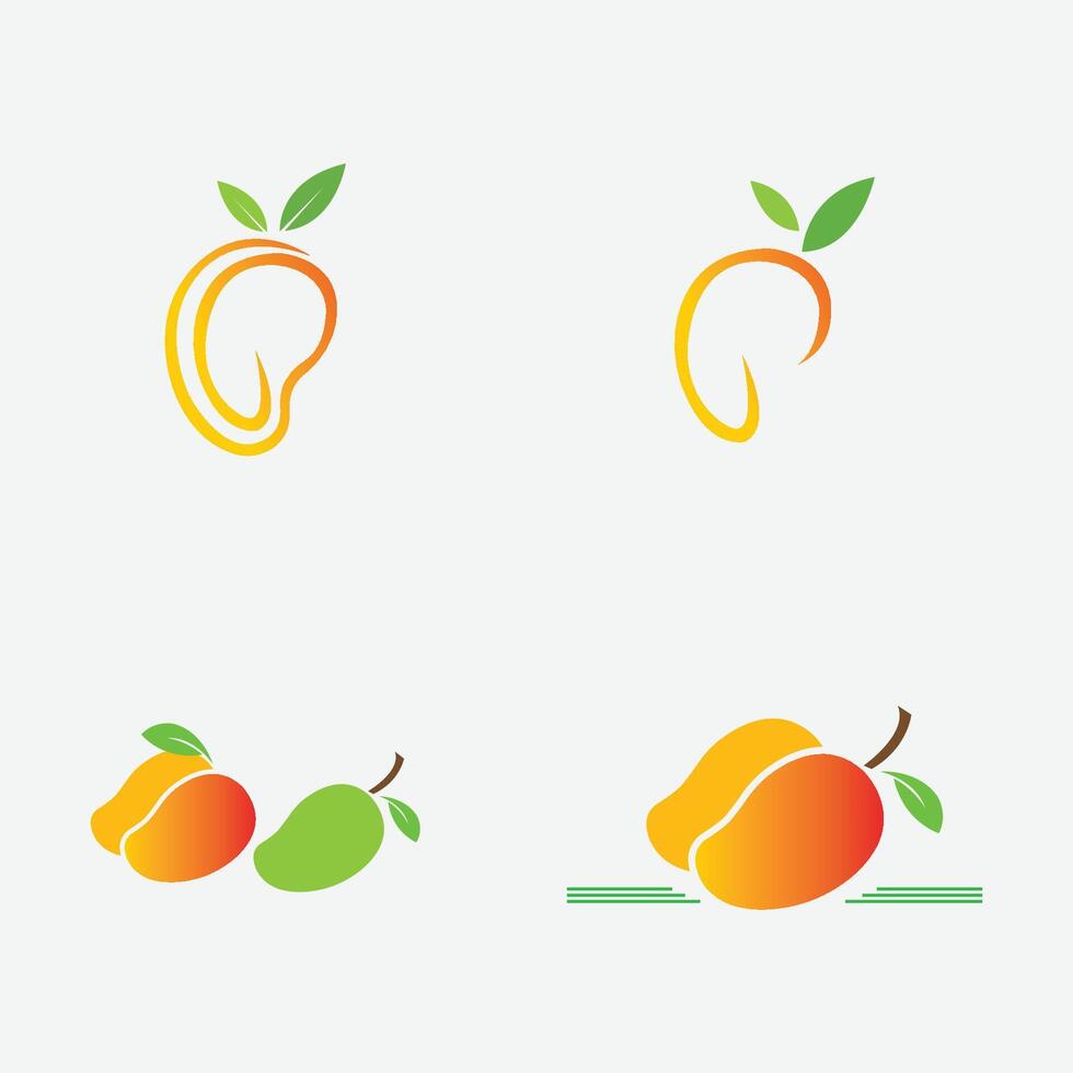 collection of mango fruit logos and symbols perfect for business,fresh fruit shop branding,etc isolated on gray background vector