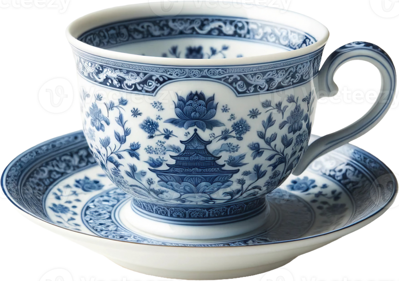 AI generated Traditional Blue White Porcelain Tea Set png