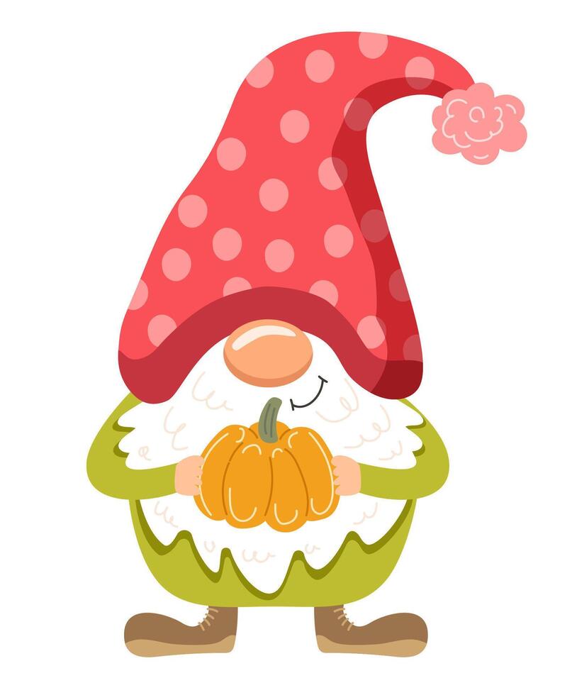 Funny gnome with a pumpkin. Vector illustration