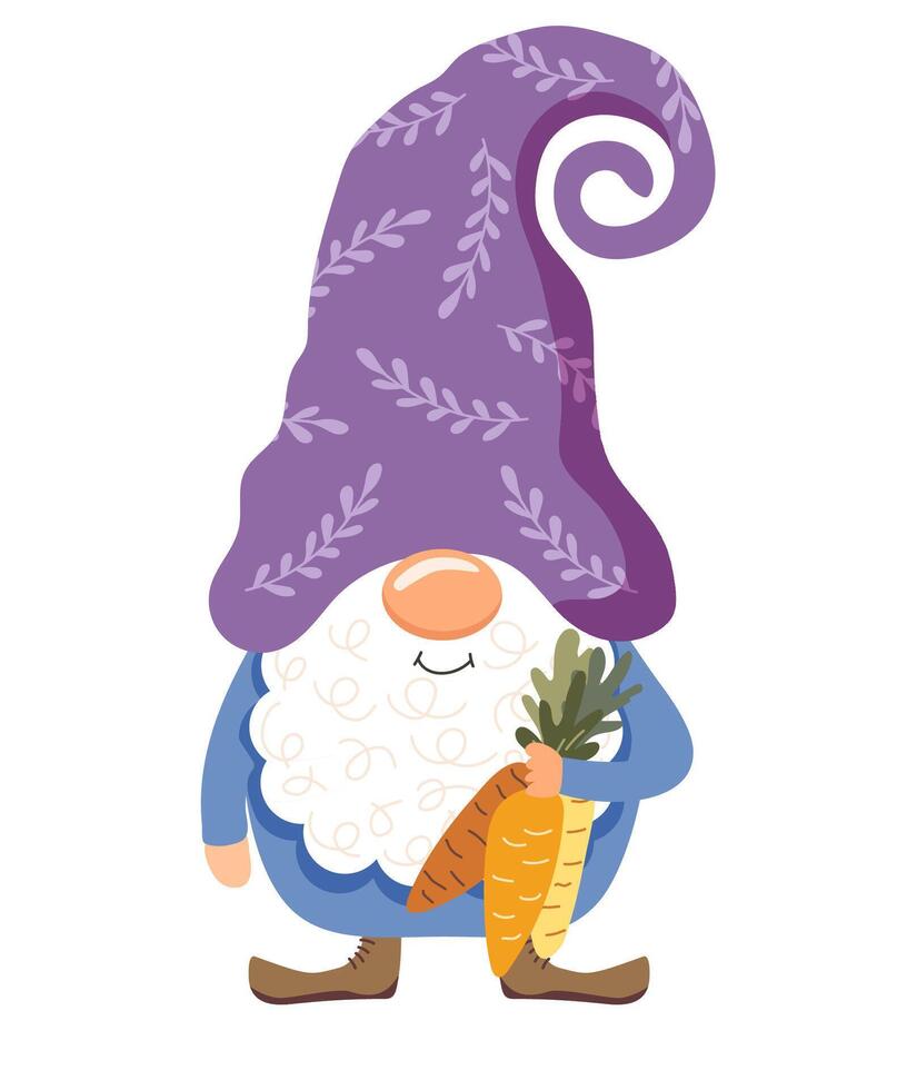 Funny gnome with a carrot. Vector illustration