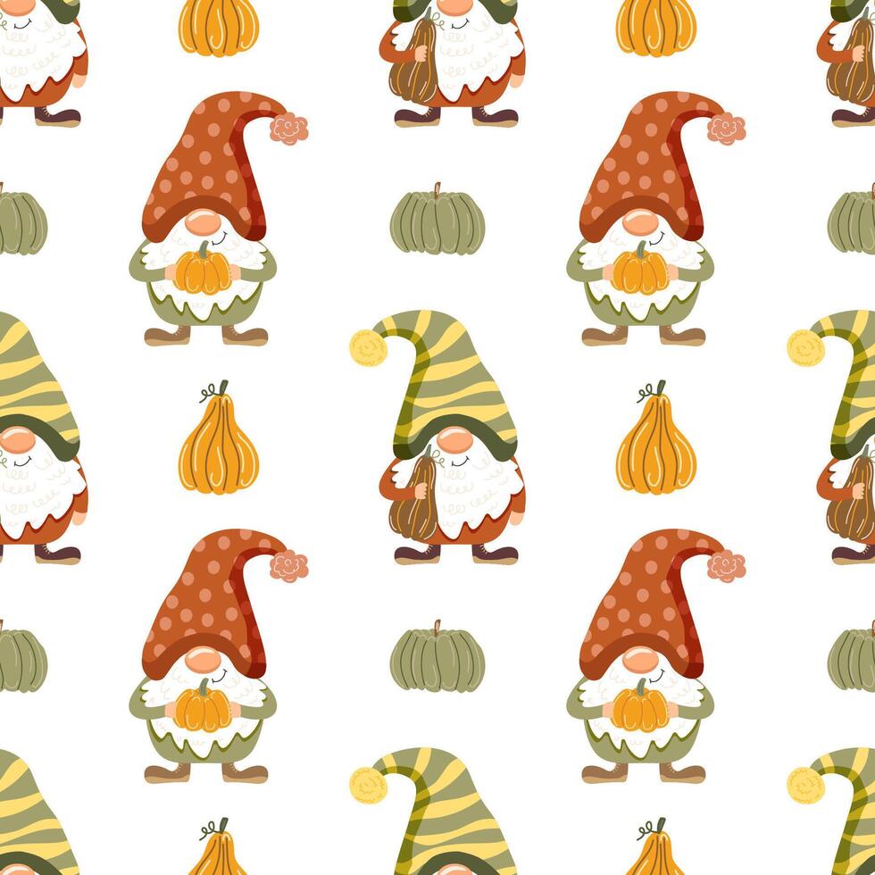 Funny gnomes. Autumn theme. Vector illustration. Seamless pattern