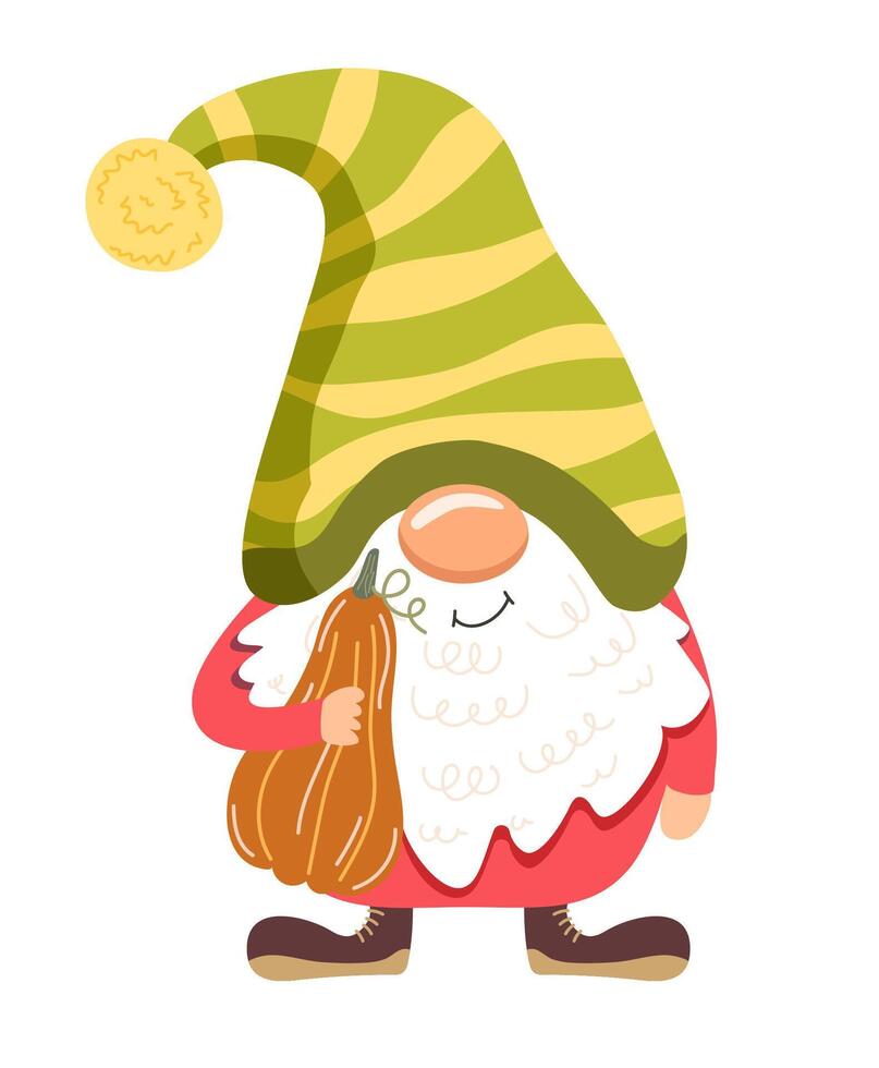 Funny gnome with a pumpkin. Vector illustration