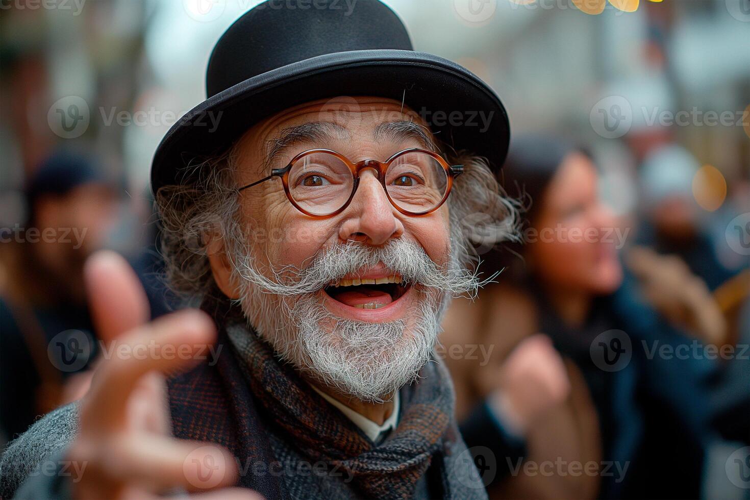 AI generated Funny street performer entertaining passersby with quirky antics and comedic gestures on April Fools' Day photo