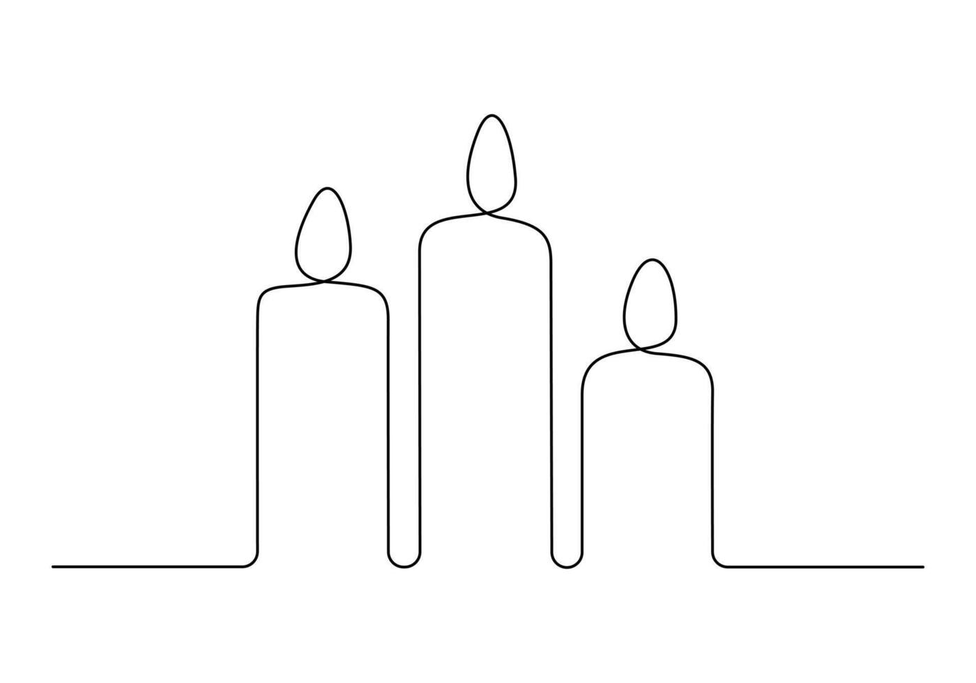 Three candles in one continuous line drawing vector illustration